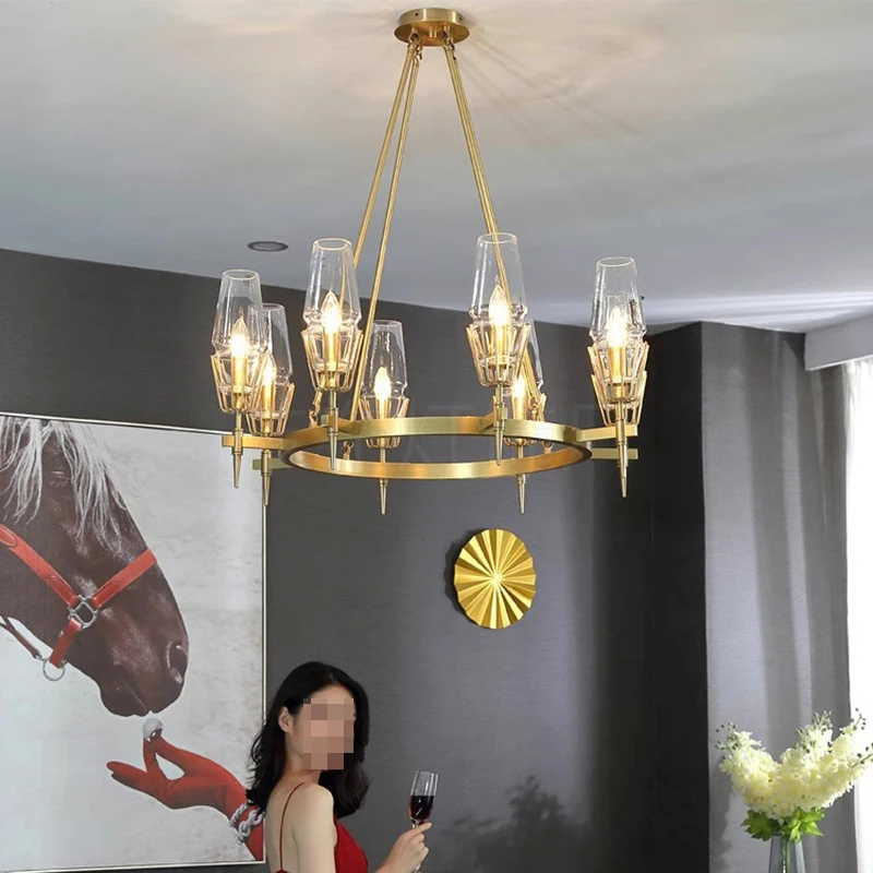 Elegant Copper & Glass Chandelier Lighting Fixture - 6/8/12 Lights Luxury Lamp for Living Room, Dining Room, Bedroom - Dimmable
