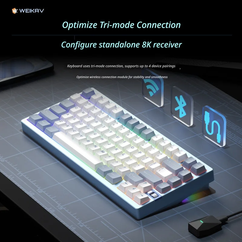 Weikav NUT75 Aluminum Alloy Mechanical Keyboard Dual 8K Wireless Bluetooth Tri Mode Low Latency Gaming Keyboard 10000mAh Battery