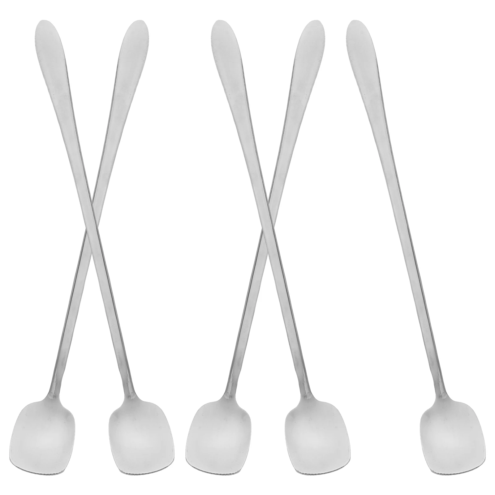 

5Pcs Stainless Steel Long Handle Square Head Spoons for Coffee Stirring Cocktail Cold Tea Mixing Bar Ice Cream Dessert