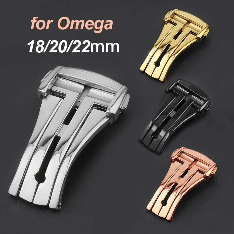 Metal Folding Buckles for Omega 16mm 18mm 20mm Stainless Steel Buckle Leather Rubber Watchband Clasp Polished Deployment Clasps