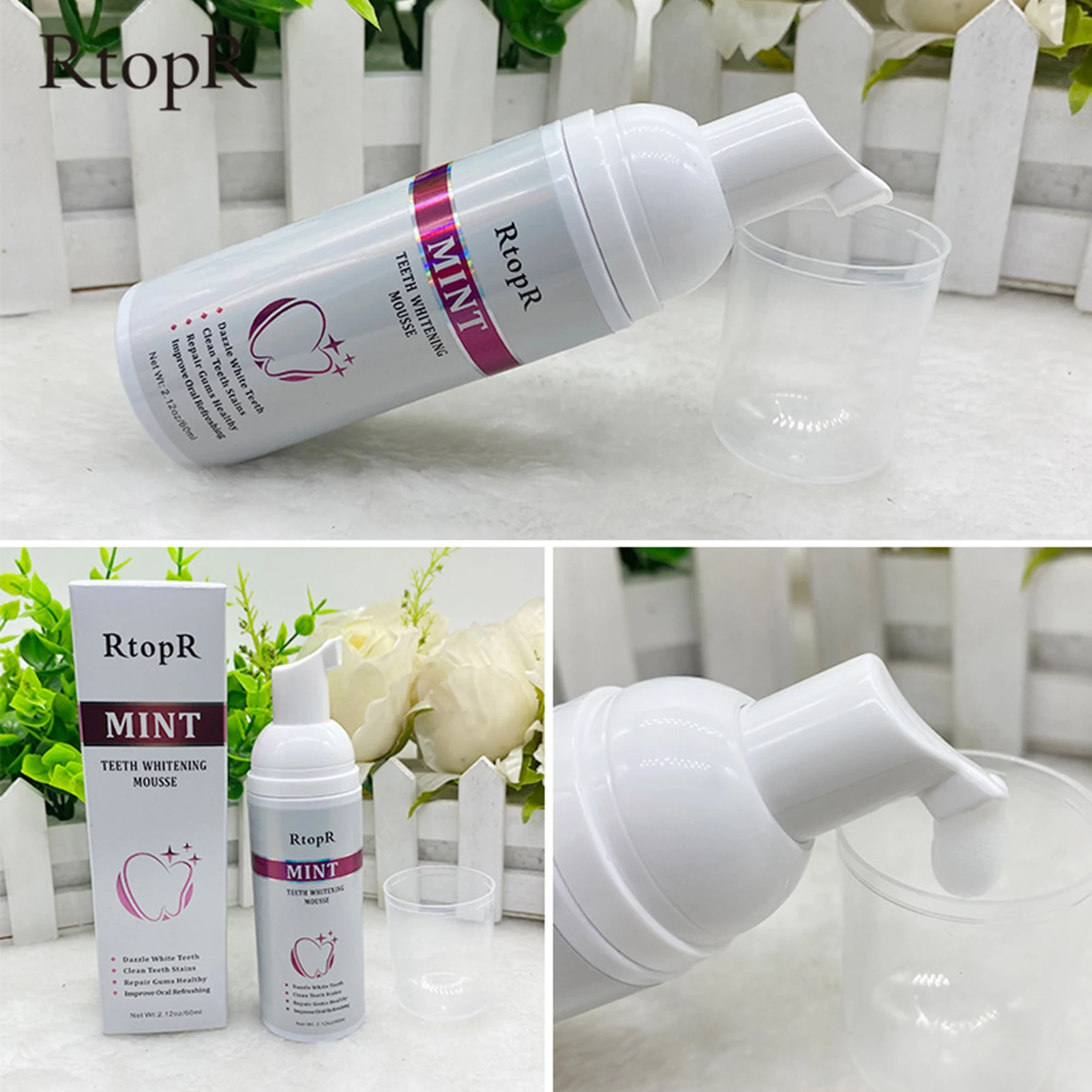 Mousse de clareamento dental, espuma de hortelã, creme dental, mousse de limpeza dos dentes, remove manchas, bicarbonato de sódio, espuma ultrafina profundamente