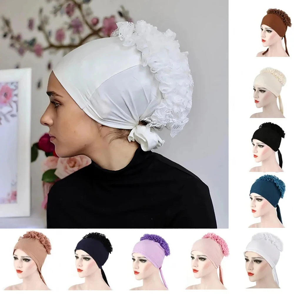 Muslim Fashion Women Hijab Scarf Stretch Turban Bonnet Tie Back Volumizer Underscarf Headband Indian Wrap Headwrap