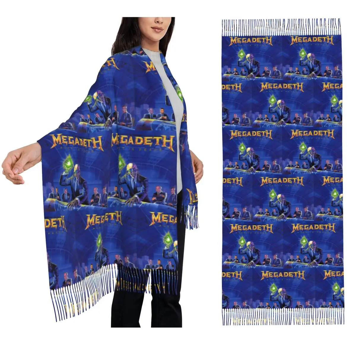 

Роскошный шарф Megadeth с металлической лентой, шарфы с кисточками для женщин, мягкие теплые шали и накидки, длинная осенне-зимняя шаль