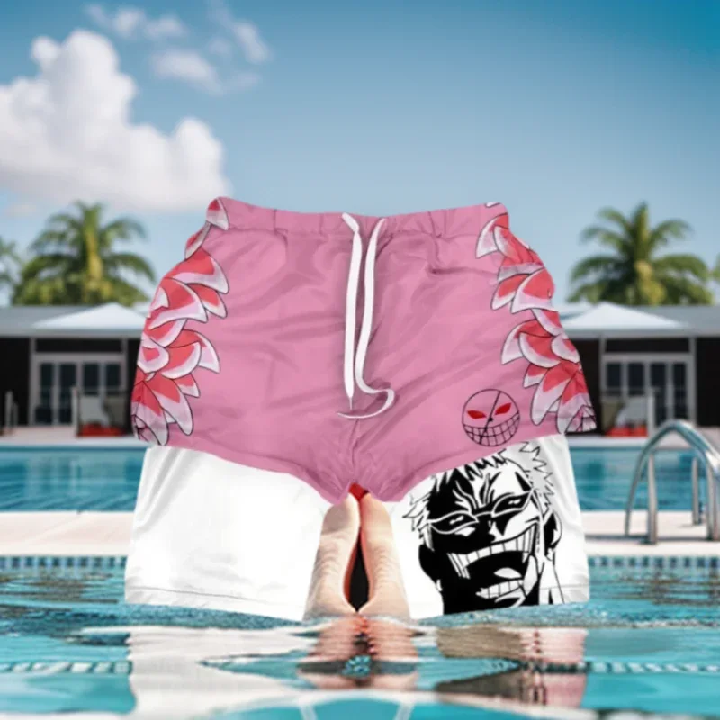

Summer Men's Manga Cosplay Printed Fake Shorts Basketball Sports Training Pants Loose Casual Quick Drying Tight Running