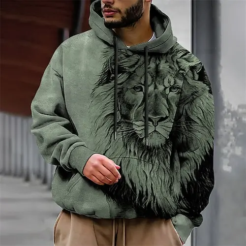 

Lion And Wolf Animal Print Hoodie Fitness Suit Spring And Autumn New Men's Youthful Vitality Casual Hooded Long Sleeved MC11