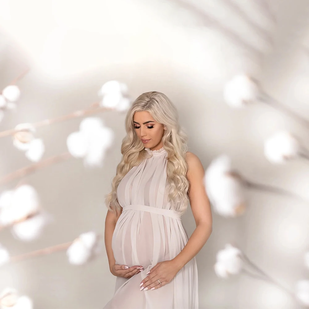 white flowy dress for photoshoot Momyknows White Off Shoulder Lace Tiered Boat Neck Flowy Elegant Maternity Photoshoot Dress White / M main image 1