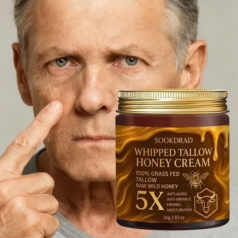 Whipped Tallow Honey Cream, 100% Grass-Fed Tallow, Raw Honey, Moisturizing, Face/Neck/Body, All Skin, 80g, Daily Commute