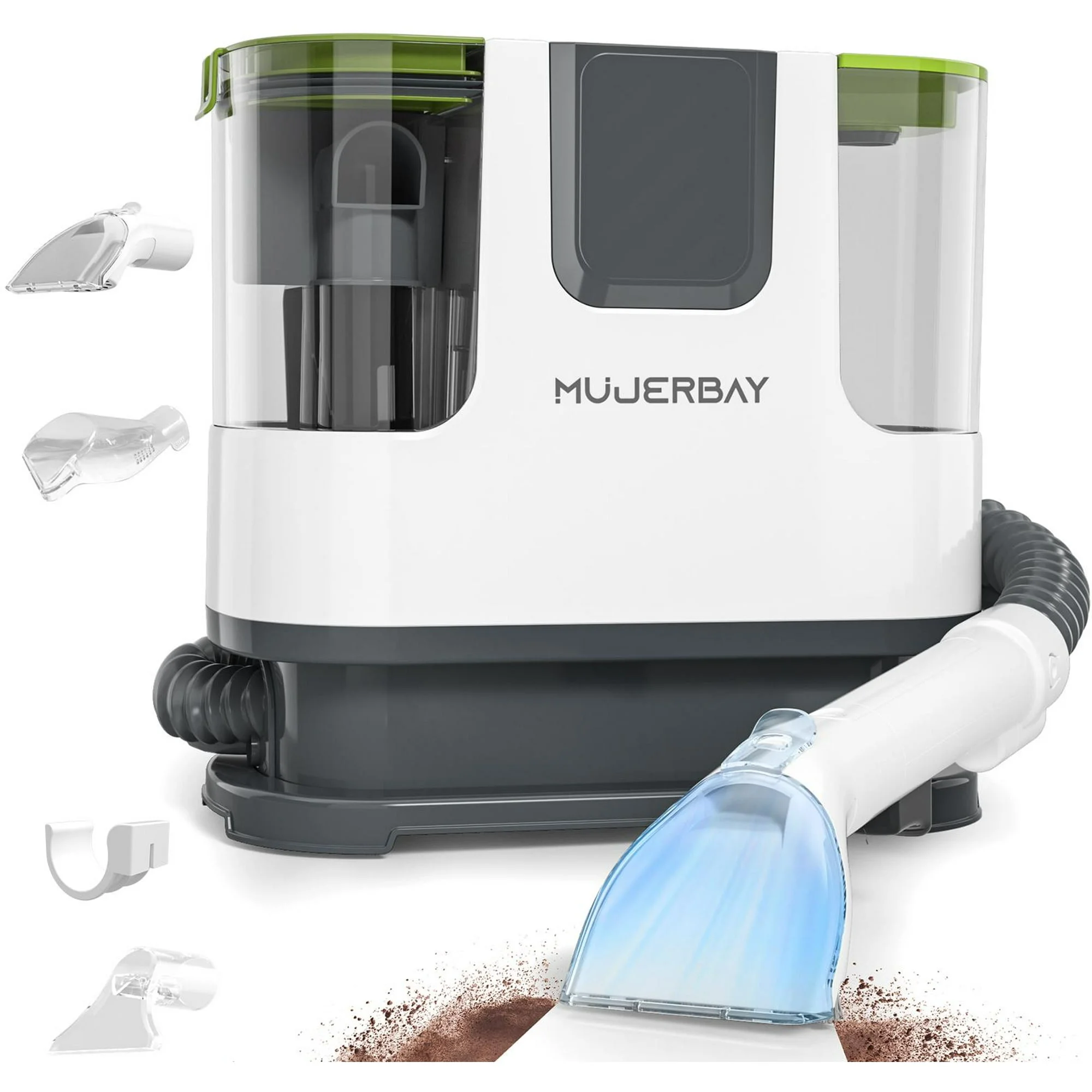 منظف البقع المحمول MUJERBAY، 12 كيلو باسكال للتنظيف العميق. استخدم على السجاد والأرائك والسيارات. تتميز العجلات والمقبض، باللون الأخضر