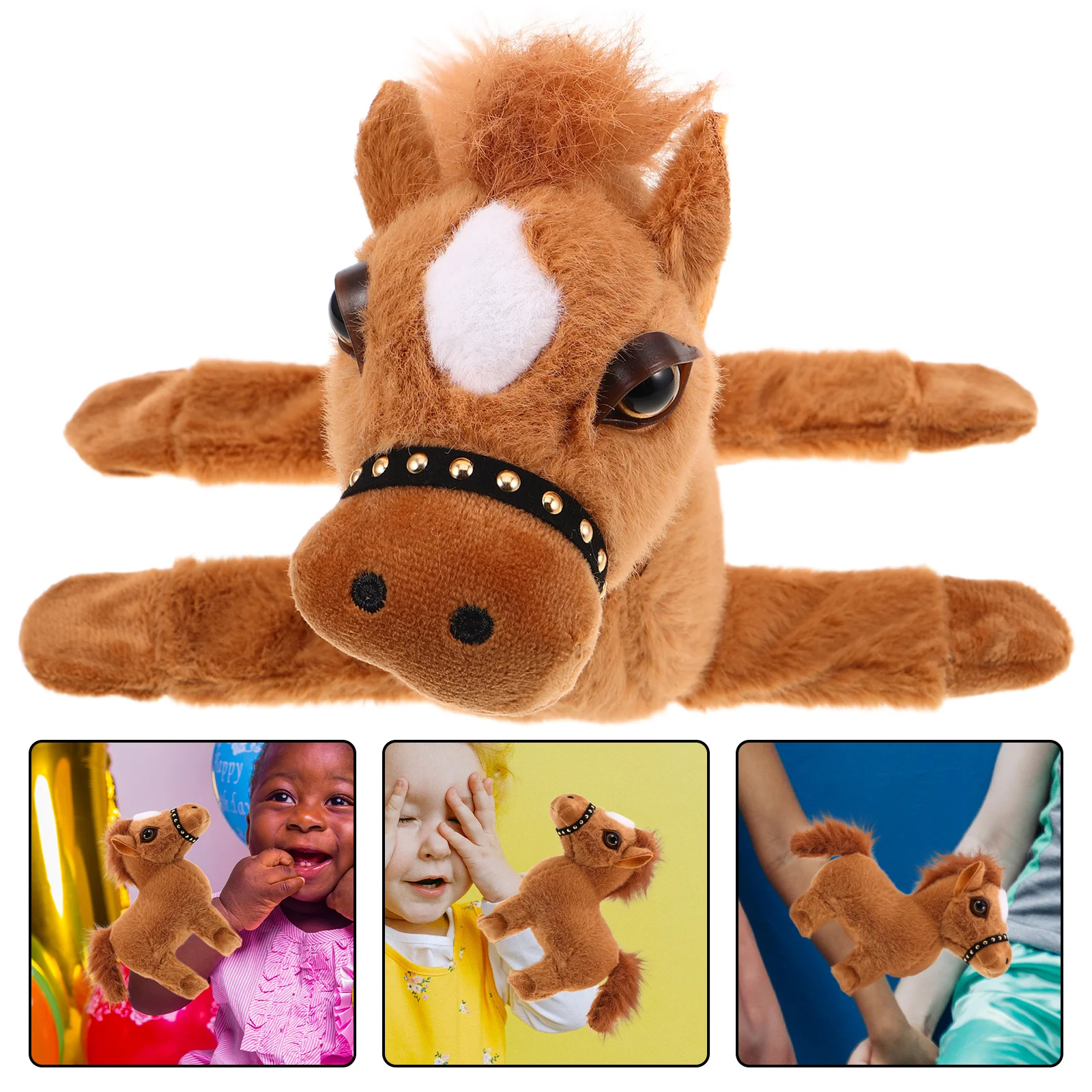 

Animal Slap Bracelet White Fronted Horse Design Soft Material Wristbands for Indoor Outdoor Adventures Stuffed Animal Slap Band