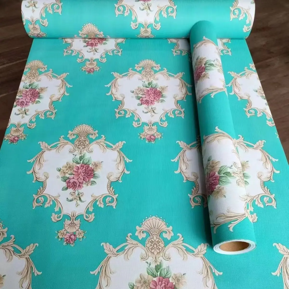 2 Rolls Damask Self Adhesive Wallpaper, Waterproof European Vintage Sticker for Bedroom, Warm Home Decor, Moisture Proof Wall