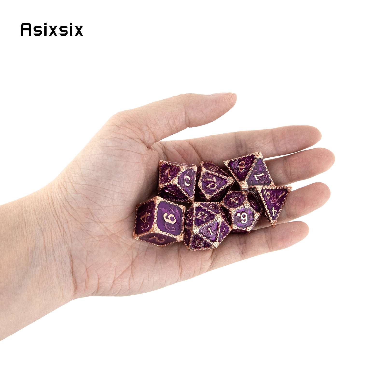 7 Pcs Purple Dragon Metal Dice Solid Metal Polyhedral Dice Set Suitable for Role-Playing RPG  Board Game Card Game