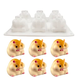 6Holes 3D Cute Hamster Shape Silicone Cake Mold DIY Aromatherapy Plaster Mold Fondant Candle Molds Handmade Kitchen Accessories