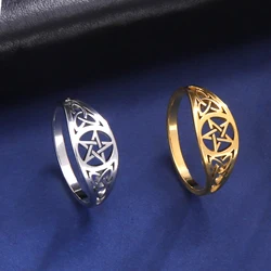 LIKGREAT Gothic Celtics Knot Pentagram Ring Women Men Stainless Steel Supernatural Wicca Amulet Rings Couple Witch Jewelry Gifts