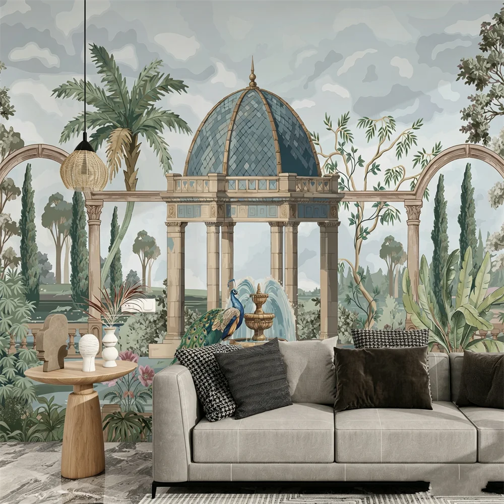 Custom Nordic banana leaf wallpapers living room TV background wall paper European tropical rainforest peacock mural Home decor
