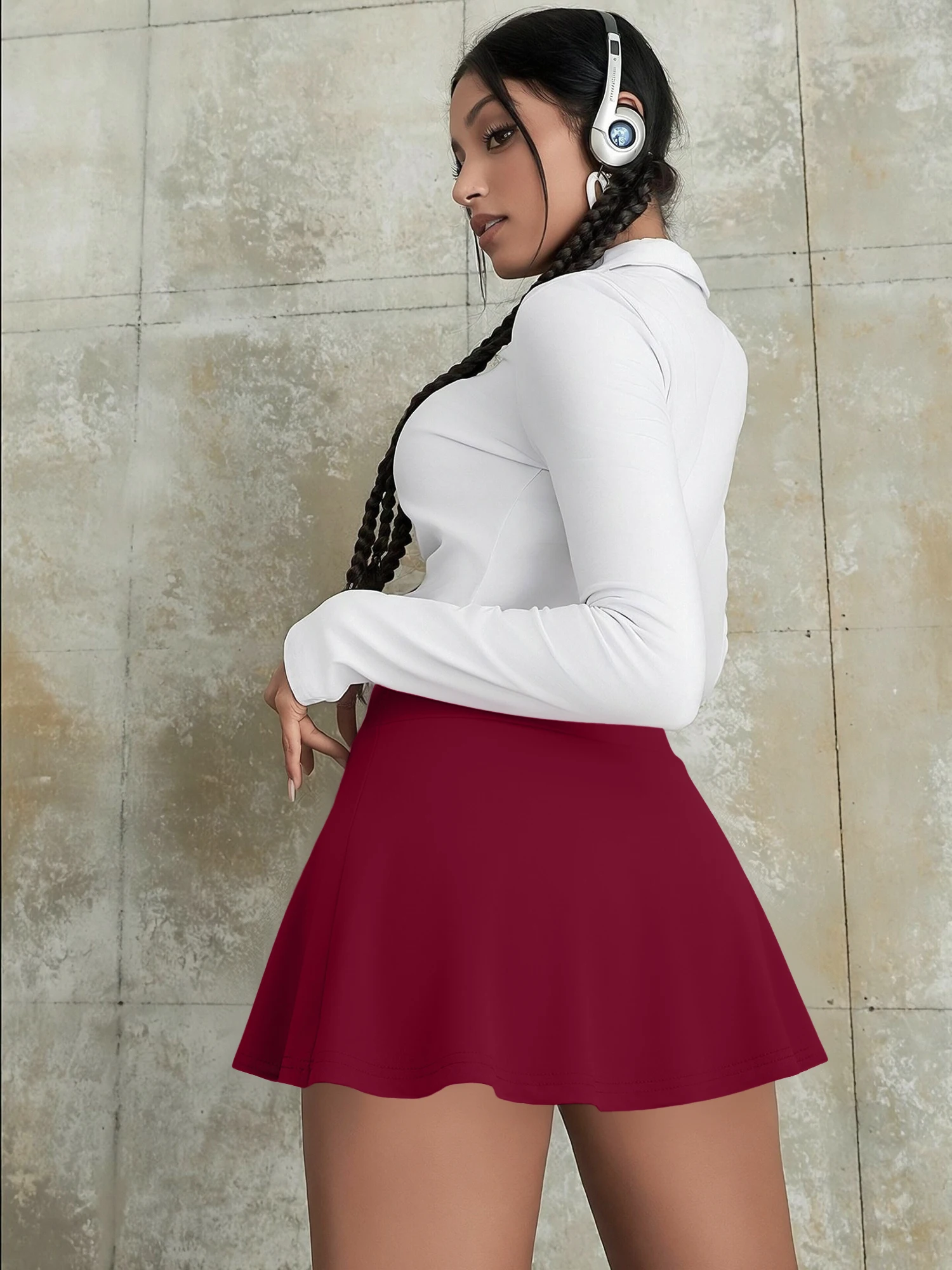 Heißer Pink, Königsblau, Weinrot Damen Tennis-Skort, hochtaillierter, plissierter A-Linien-Rock, Anti-Runout Sport-Minirock – Detail 16