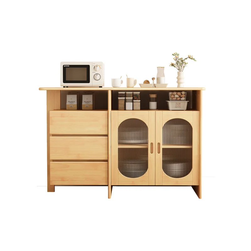 

Nordic solid wood dining side cabinet, living room tea cabinet, storage rack, household kitchen log wind