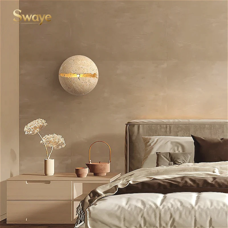 

Wabi-sabi Minimalist LED Wall Chandelier Lamps Design Natural Stone Wall Pendant Lights Home Decor Bedside Dinning Room Corridor