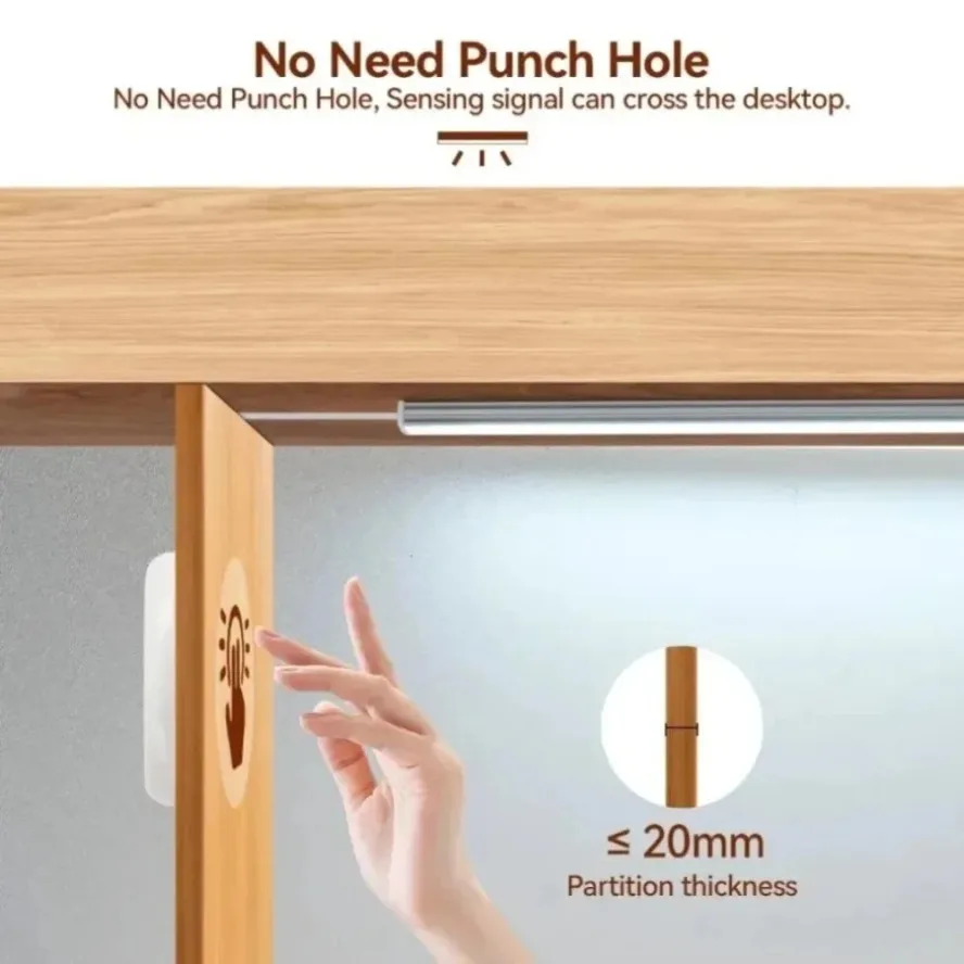 1-6Pcs Kitchen Dimmable LED Under Cabinet Light Penetrable Wood Hand Scan Motion Sensor Touch Switch Bathroom Bar Night Lamp