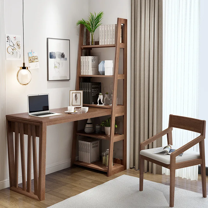 All solid wood desk bookshelf combination modern simple corner home writing desk