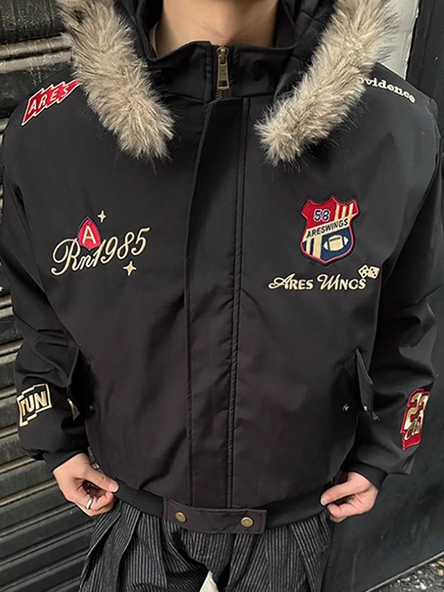 

Мужская зимняя утепленная парка Bla American High Street с вышивкой, модная, с меховым воротником, Mountain Eagle