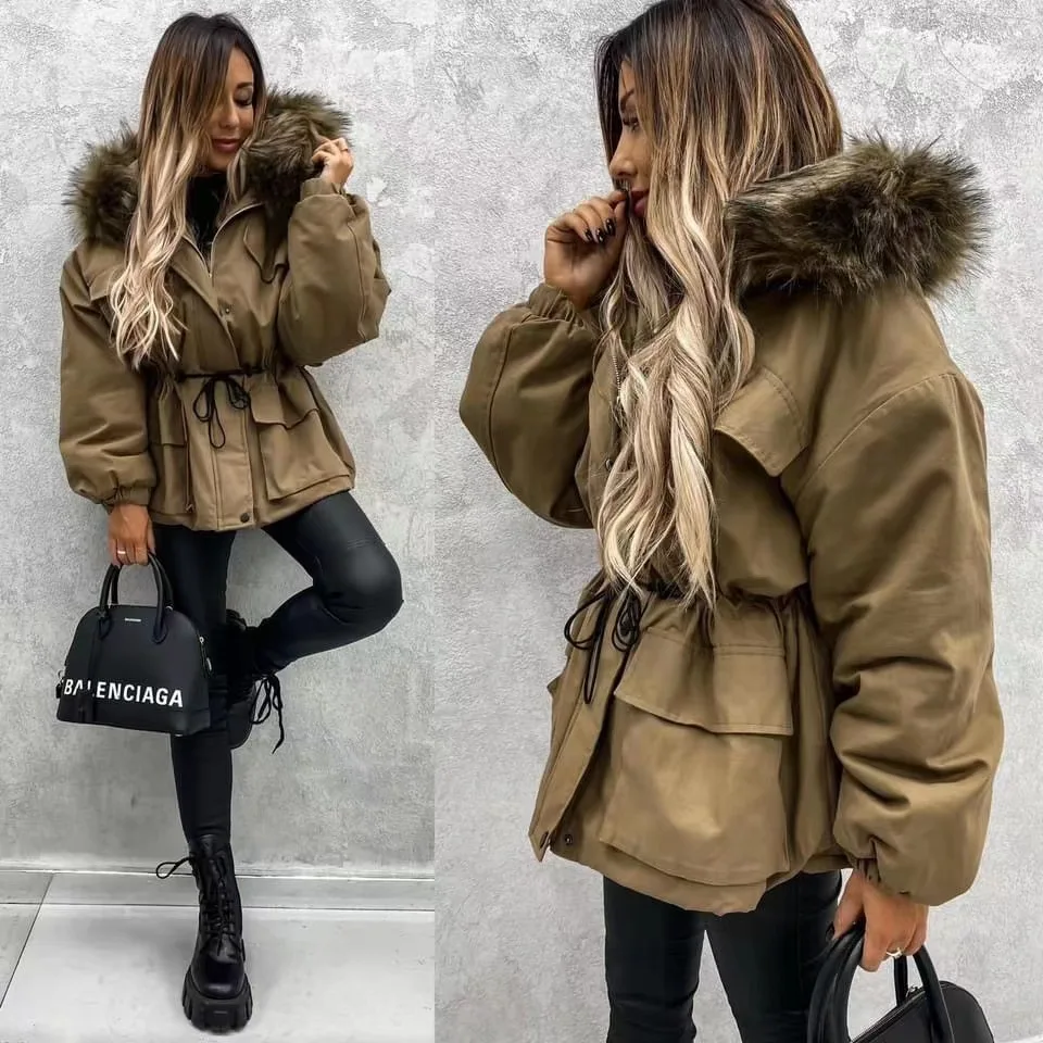 2022 new winter cotton coat woolen collar parka thickened fashion loose cotton jacket winter coat