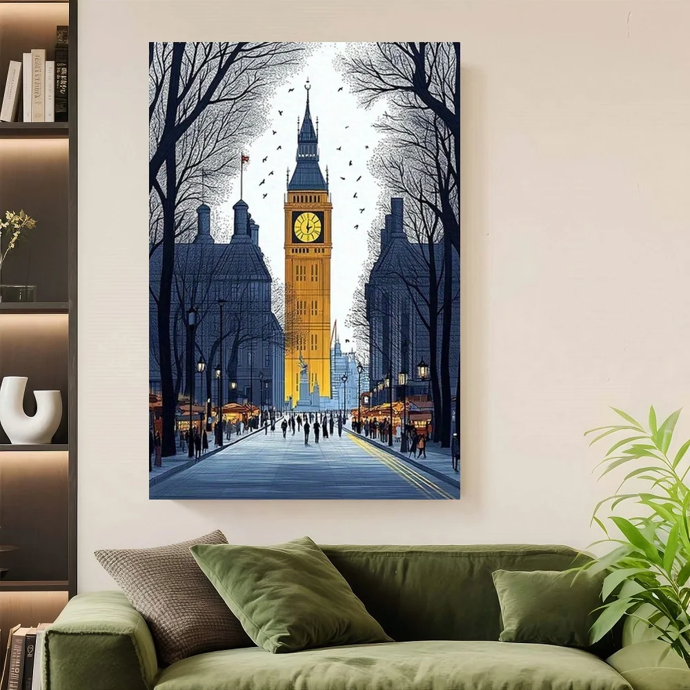 

Framed London Streetscape Canvas Art Print – Iconic Big Ben & Houses Of Wall Decor, Home Or Office Artwork, Perfect Gift For Lon