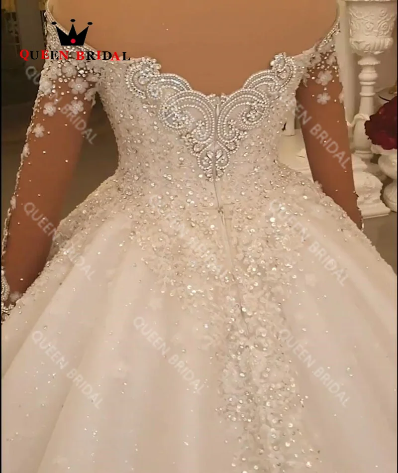 Long Sleeve Elegant Wedding Dress Sweetheart Crystal Sequined Beading Floor-Length Bridal Gown Vestidos Para Mujer Custom Z957