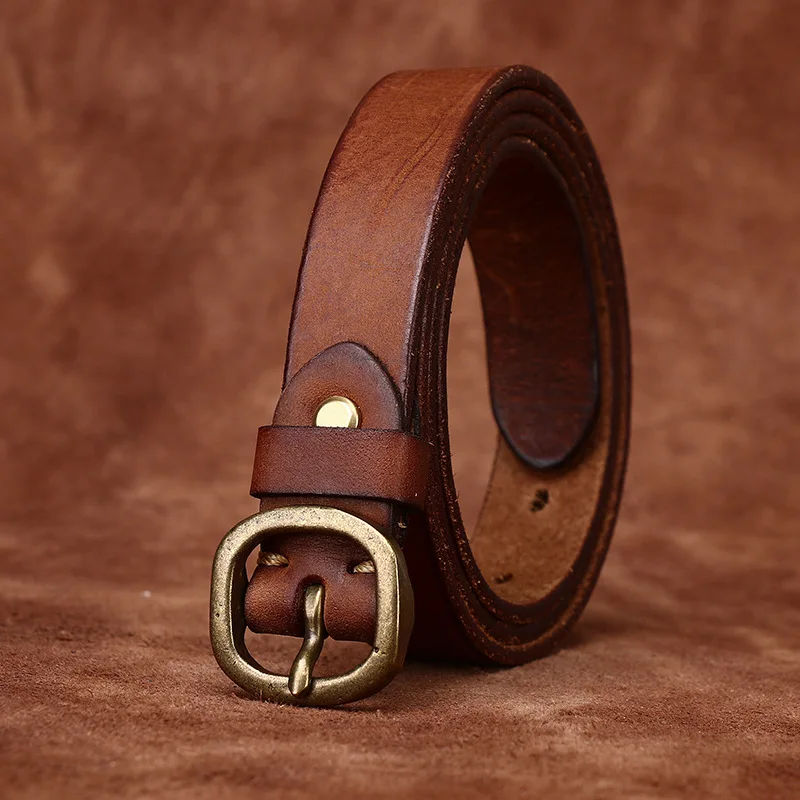 

Retro Chic Belt with Decorative Waist Belt Women's Top Layer Cowhide Pin Buckle Lady Skinny Leather Belt Female