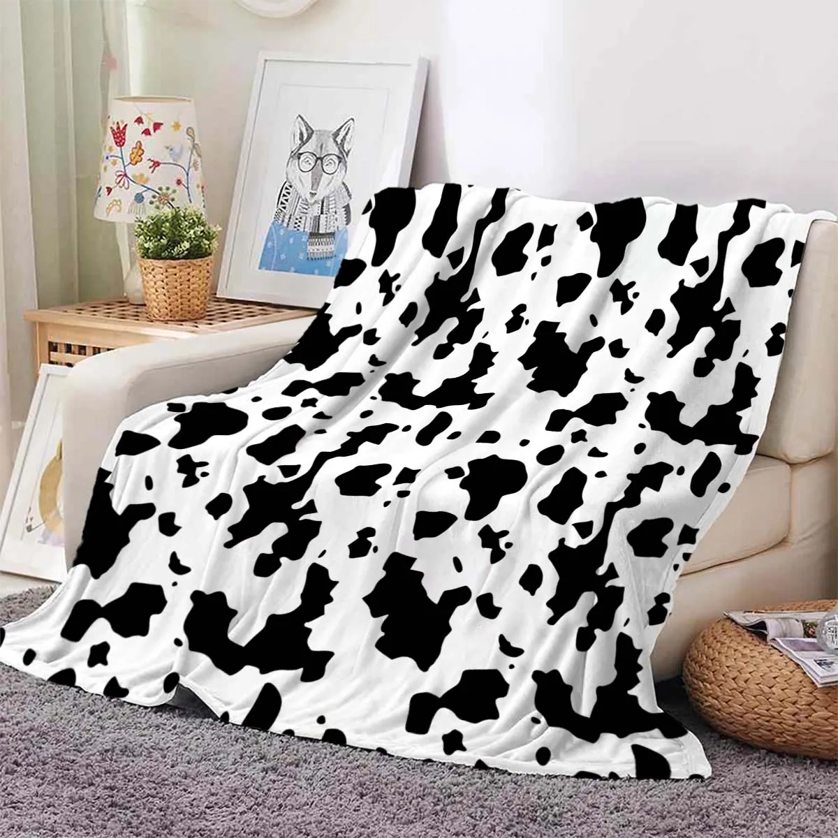 Cow pattern double-sided printing flannel blanket office nap blanket air conditioning blanket living room sofa set blanket