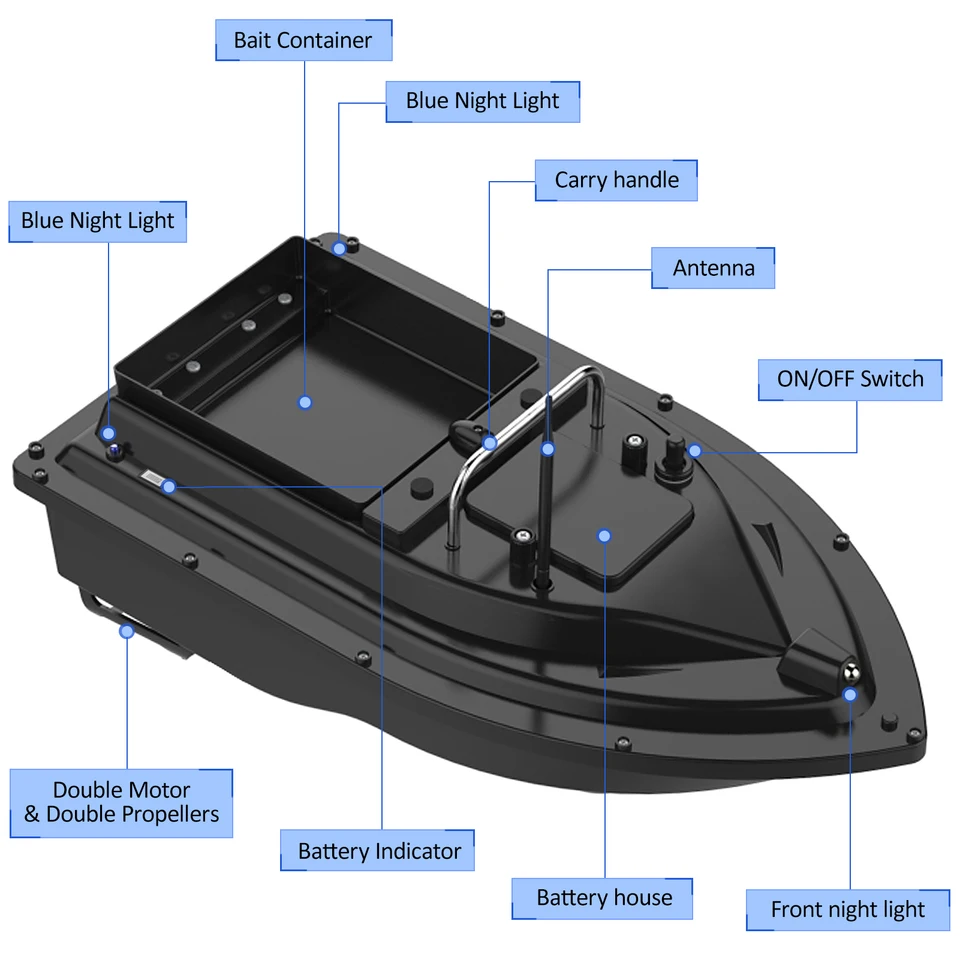 Accessoire Pêche Automatique Bateau Appât Automatique Ailgely - GPS 16 Points Portée 500m LED 2kg Barque De Peche