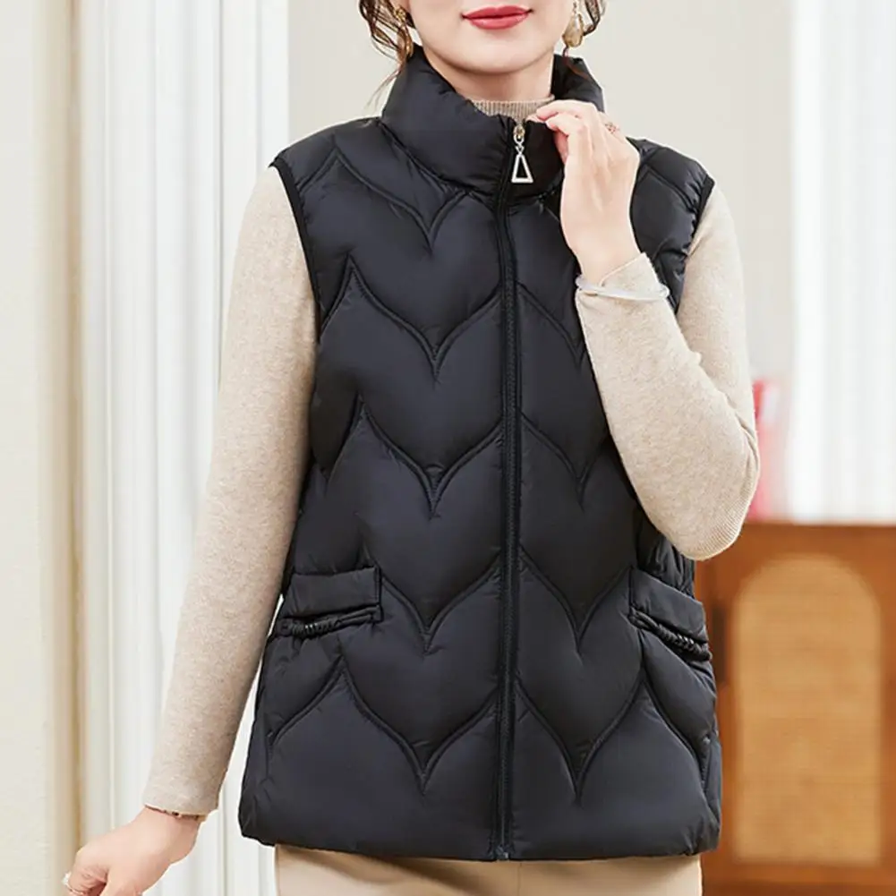 Winter Dames Vest Jas Dikke Opstaande Kraag Hals Mouwloos Bovenkleding Effen Kleur Ritssluiting Gewatteerd Damesvest