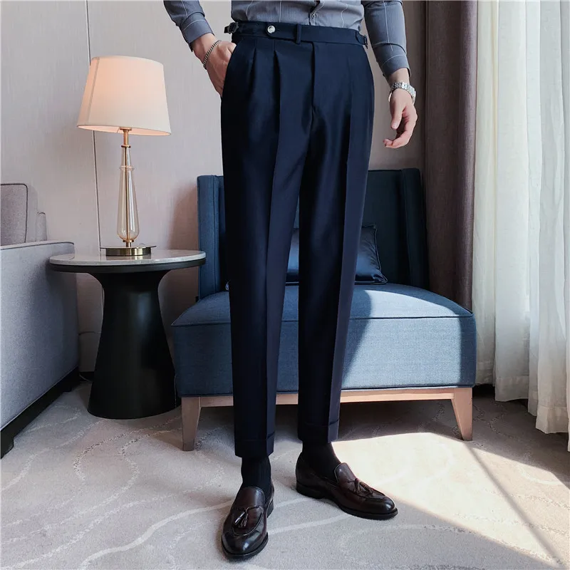 2023 Fashions Slim Fit Formal Trousers Mens Autumn Winter High Quality Brand Business Casual Black Blue Stretch Long Pants 29-36