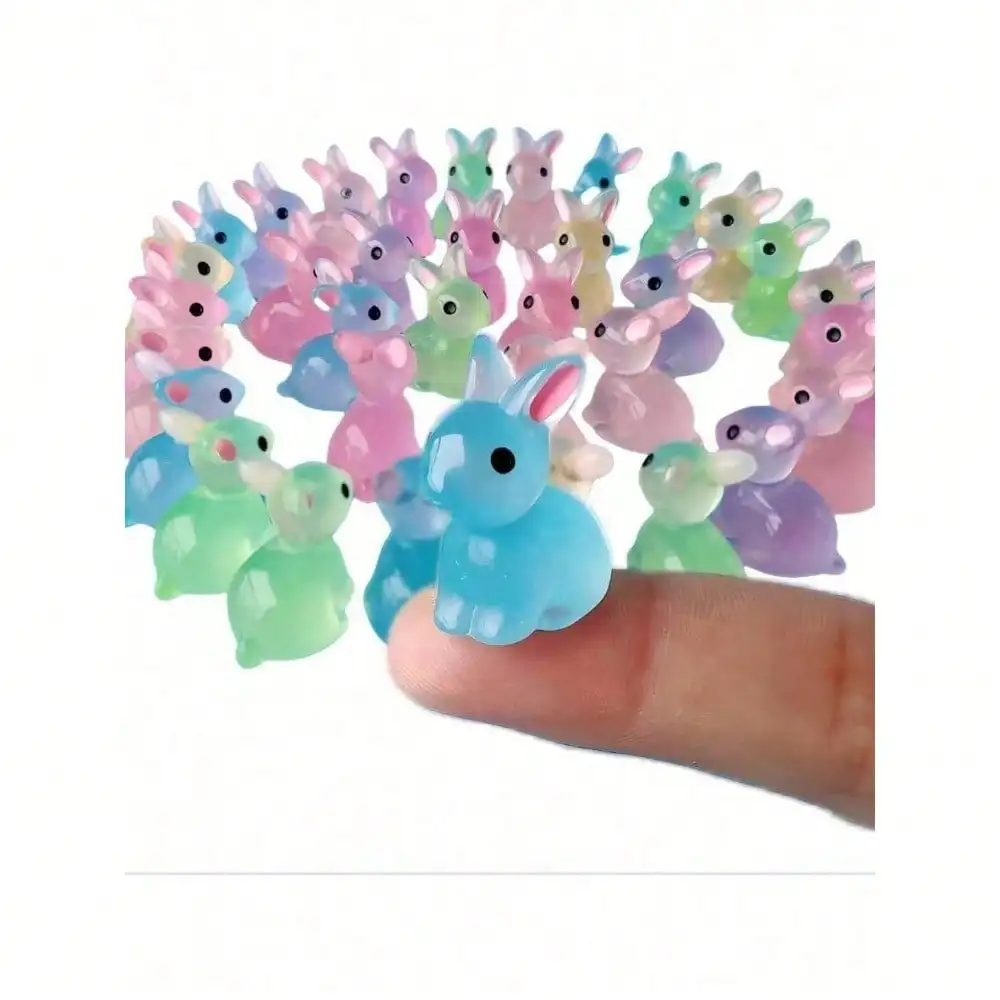 10pcs Cute Mini Glow-In-The-Dark Resin Rabbit Figurines, Glow-In-The-Dark Micro Statues, Rabbit Micro Landscape