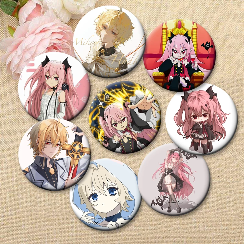 

Mikaela Hyakuya Badge Handmade Anime Lapel Pins Krul Tepes Round Cartoon Brooches for Backpack Accessories Jewelry Gifts