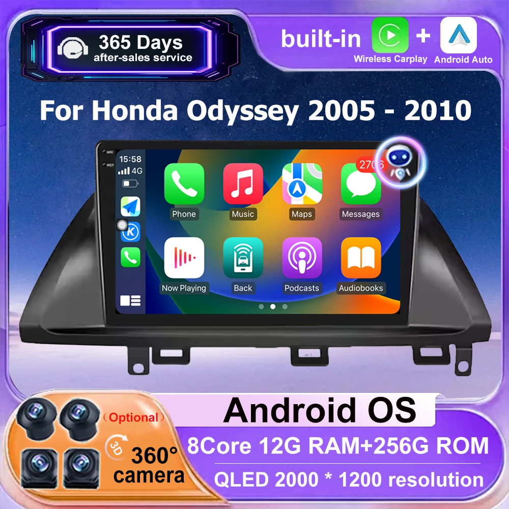 

Беспроводной CarPlay для Honda Odyssey 2005-2010, Android 16, автомобильная мультимедийная система, видеоплеер, GPS-навигация, стерео, 4G, BT, DSP