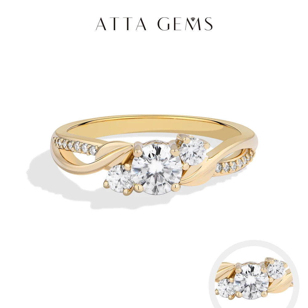 

ATTAGEMS 925 Sterling Silver Three-stone Moissanite Ring Women D VVS1 0.5CT Twisted Band Sparkling Engagement Gift Fine Jewelry