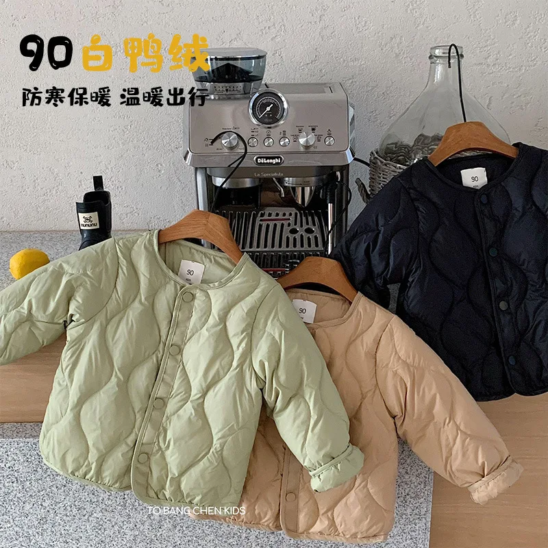 

Детская одежда, детский повседневный пуховик, новинка зимы 2025 года, корейский стиль, однотонное модное детское повседневное теплое пальто для мальчиков