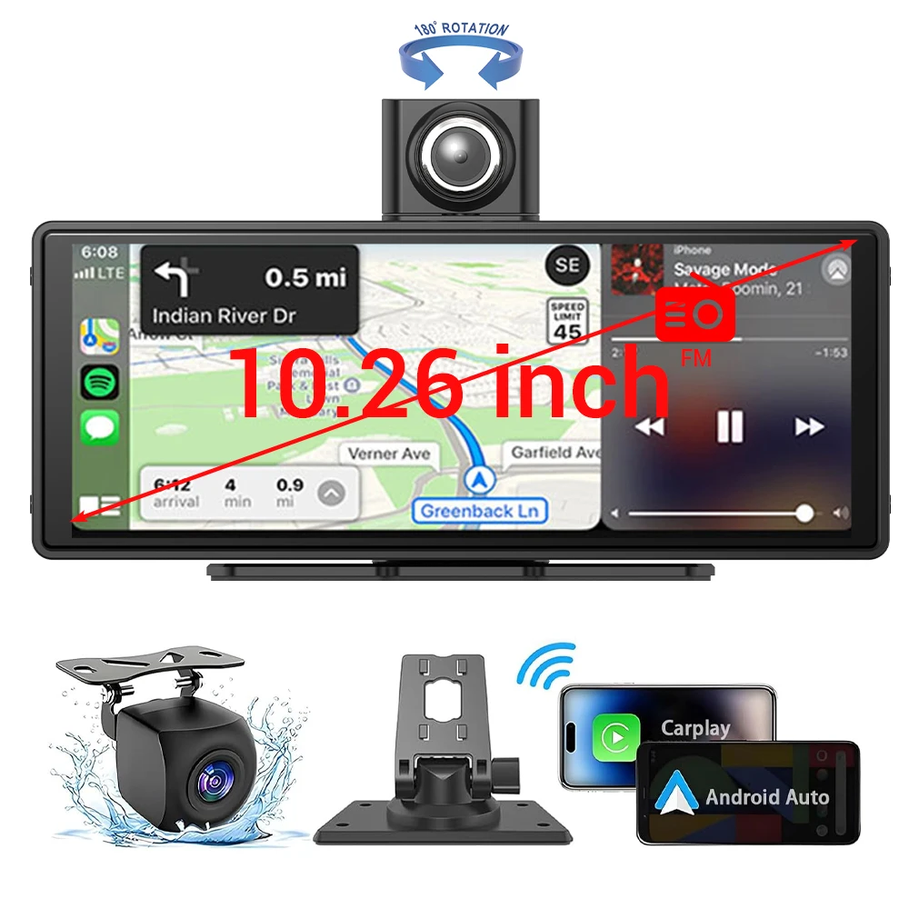 10.26inch Carplay 4k Front and Rear Car Black Box Dvr Dash Camera for Cars Dashboard Carplay Screen Dashcam