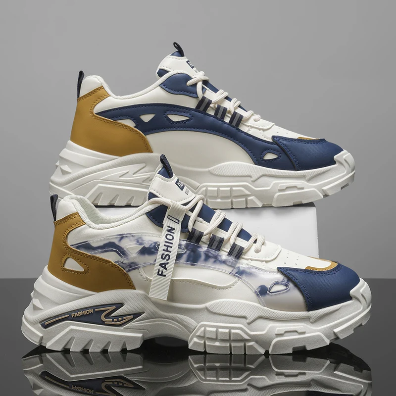 

Мужская повседневная обувь, кроссовки на толстой подошве, кожаные дышащие спортивные кроссовки для активного отдыха, мягкие, прочные, универсальные мужские массивные кроссовки
