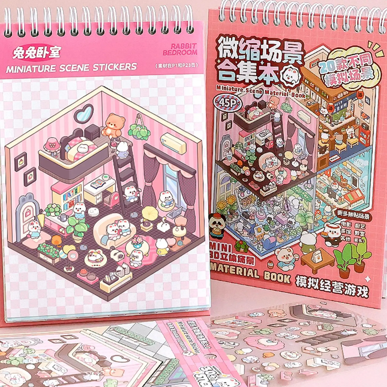 20Pcs Cartoon Landscape Sticker Book Miniature scene 3D sticker collection Make Your Own Room Stickers 3d Visual Effect Decals