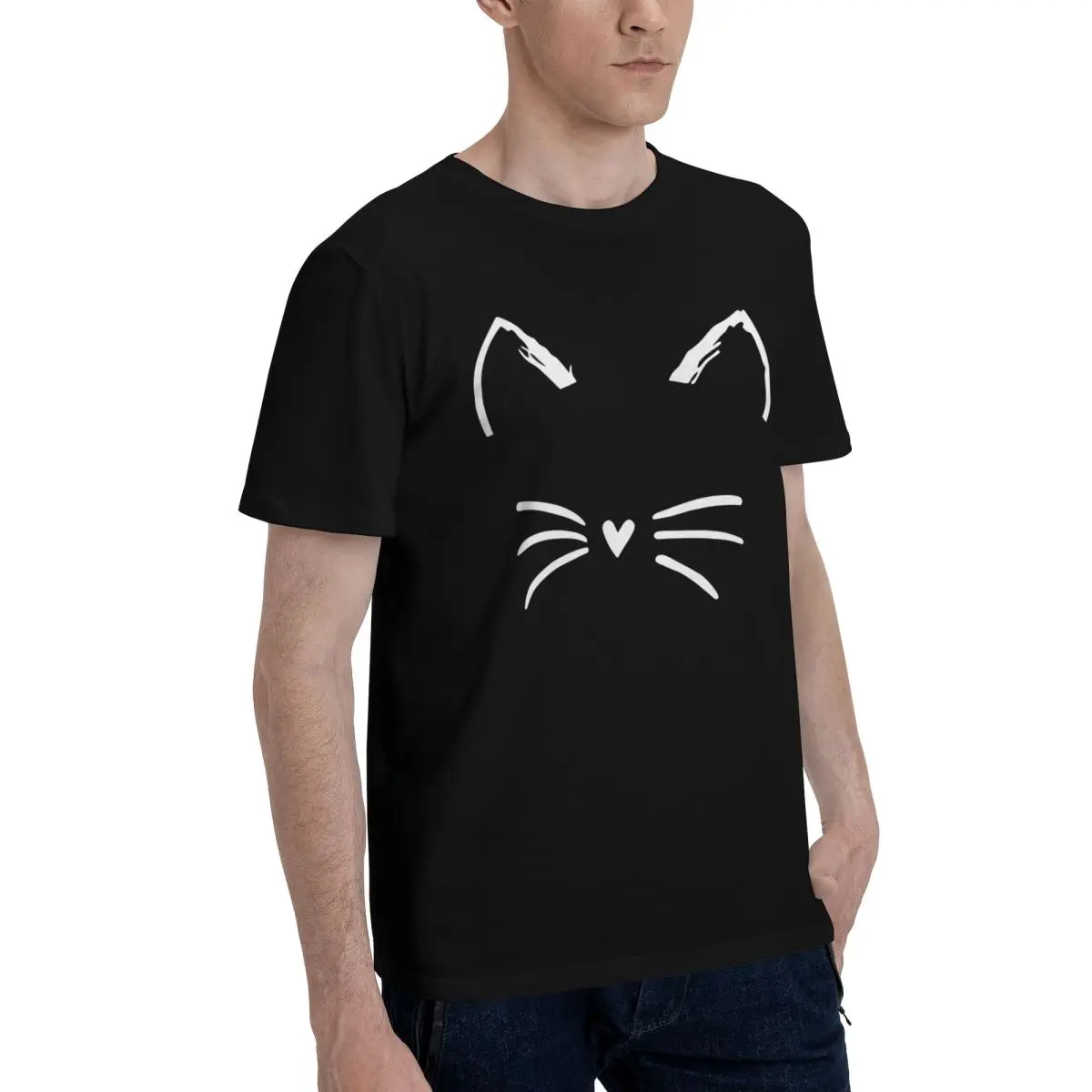 Cute Cat Whiskers Heart Novelty Sports High grade Champion T-shirts Leisure USA Size