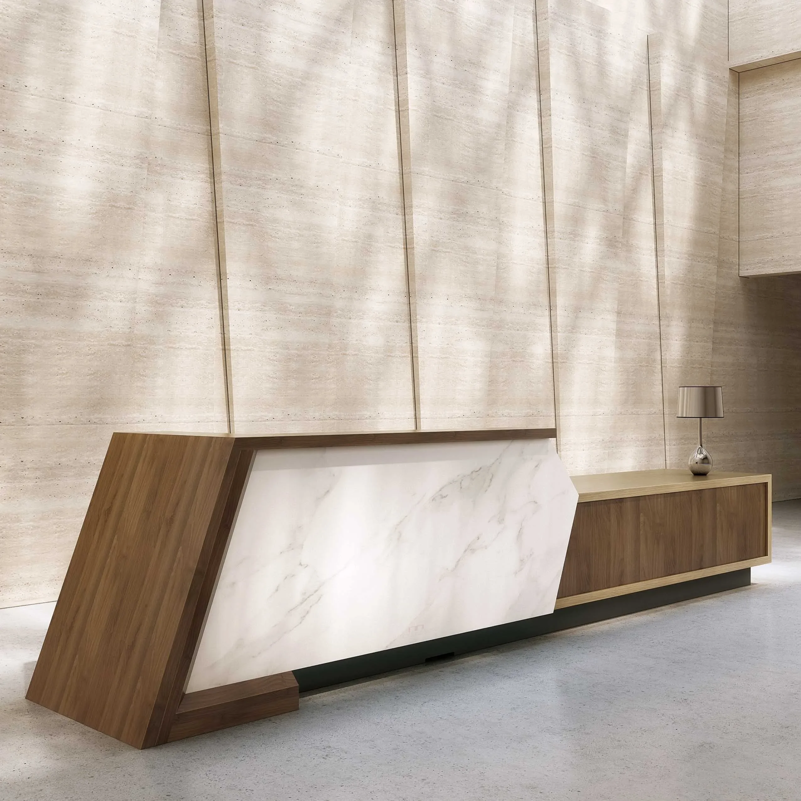 

High End Modern Luxurious Office Building Furniture Large Wood Veneer Lobby Welcome Reception Desk