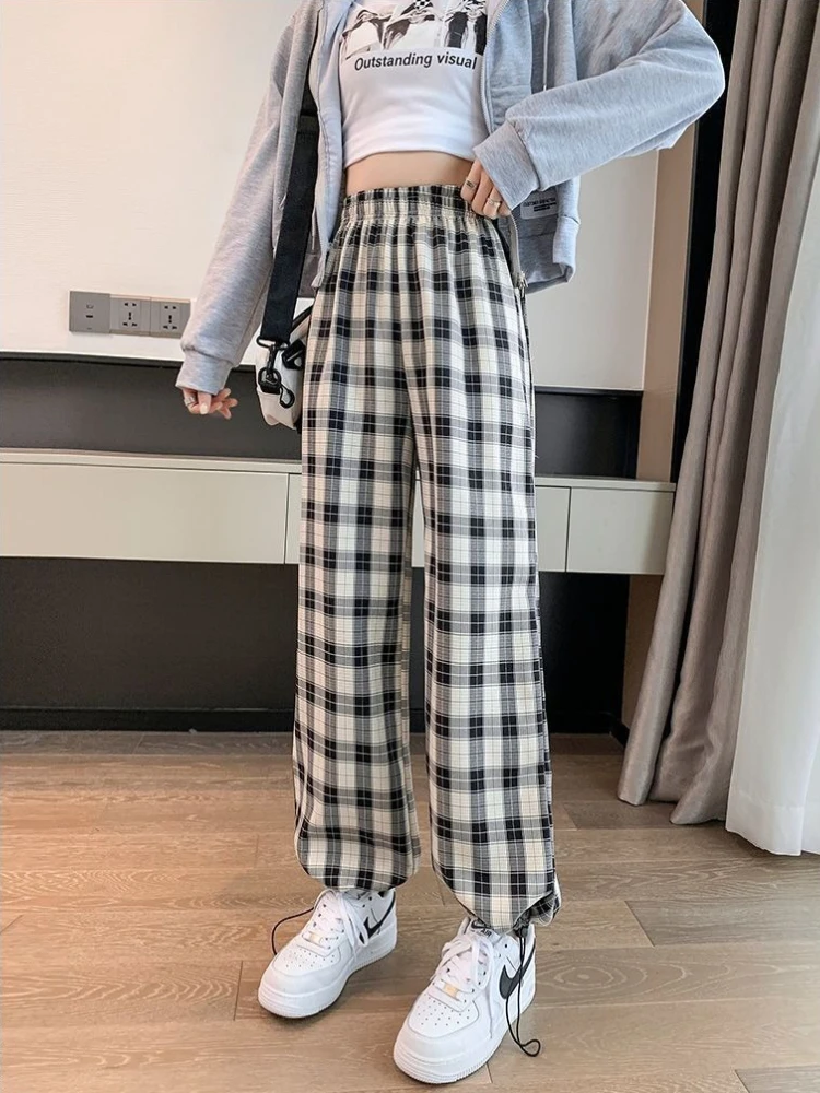 Women Plaid Joggers Spring Autumn Drawstring Elastic Ankle Sweatpants High Waist Casual Streetwear Checkered Trousers 2026