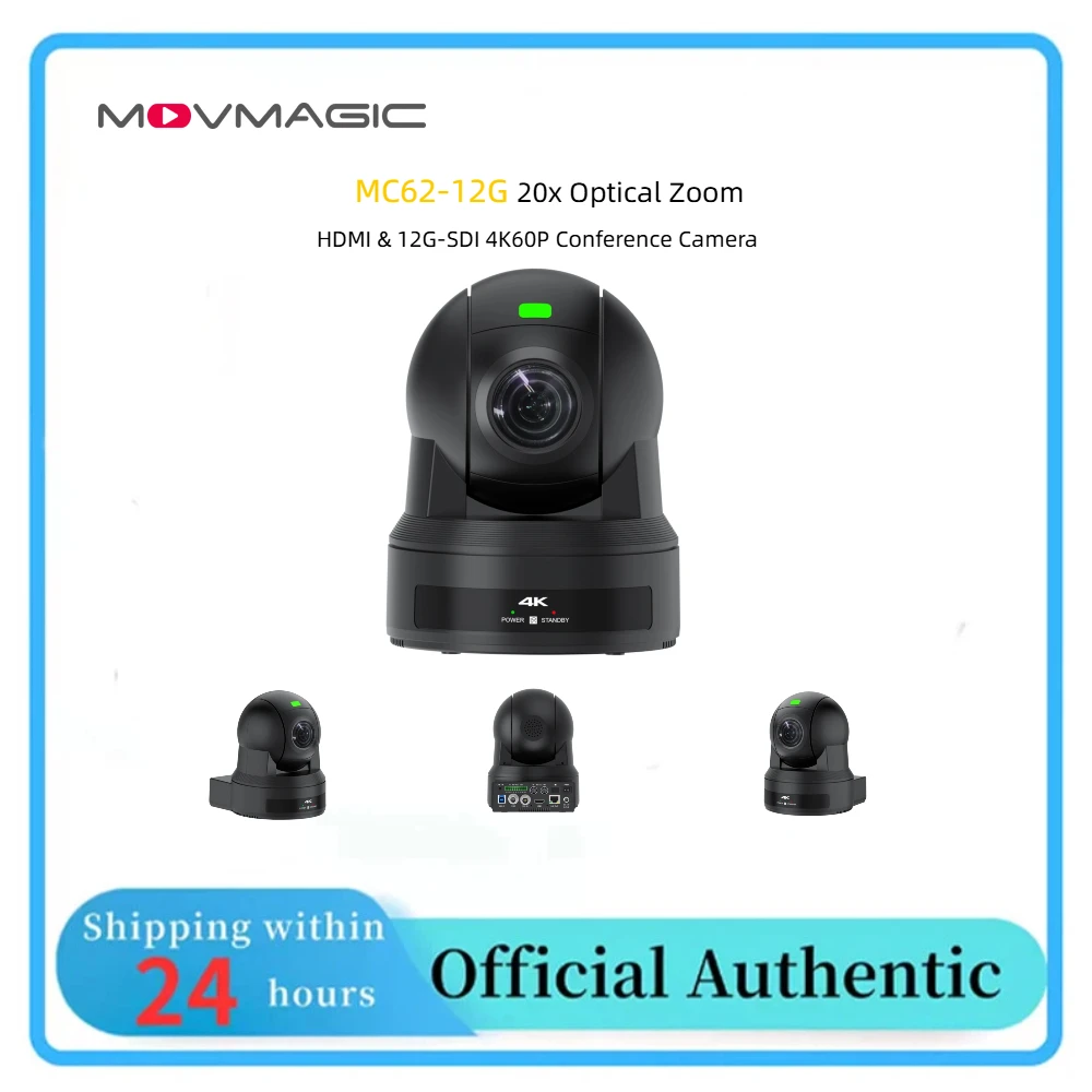 MOVMAGIC MC62‑12G 20X Zoom 4K60 HDMI 12G‑SDI Camera AI Tracking Free‑D TimeCode NDI|HX3 for Conference Live