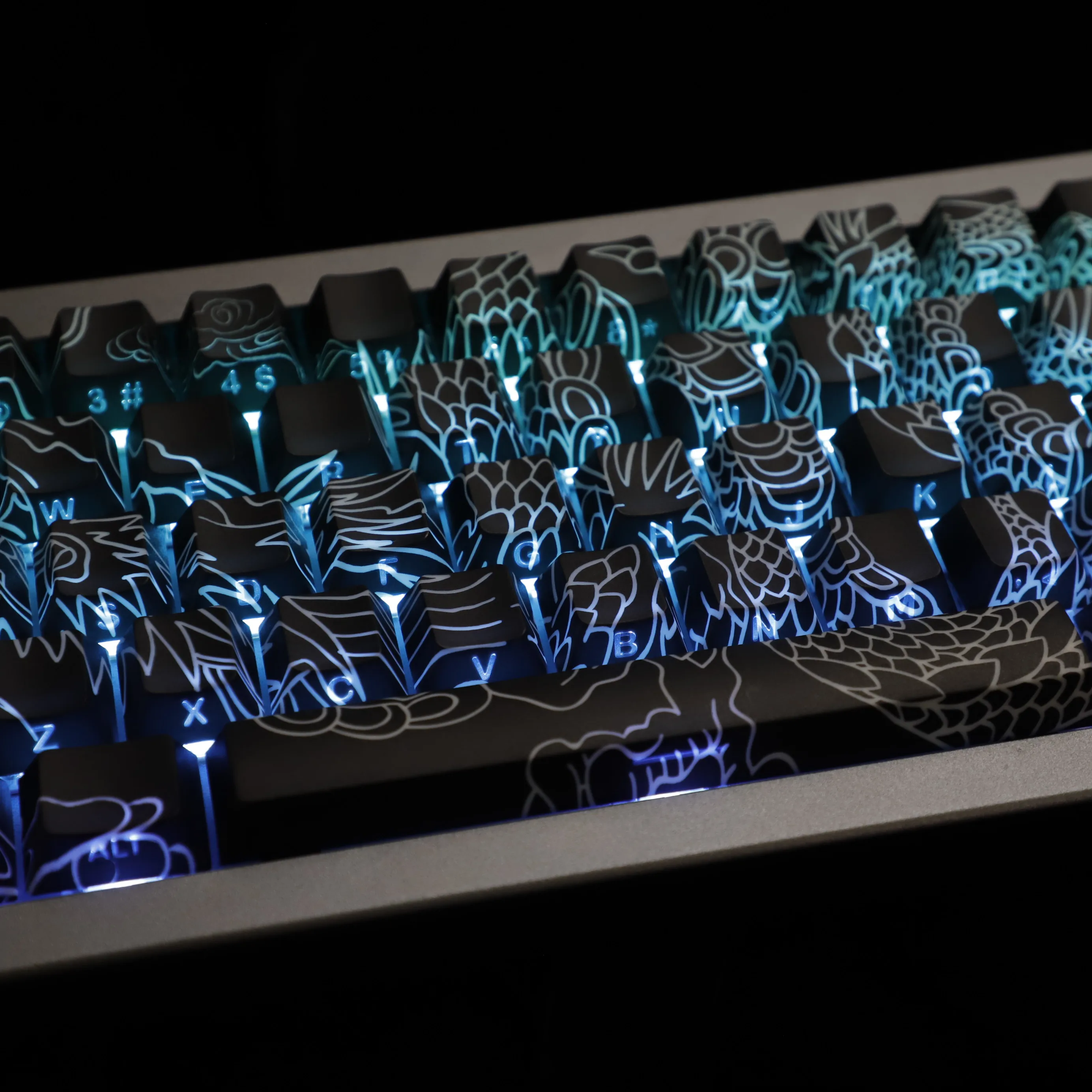 Ymdk chinês dragão sombra lateral pbt corante sub cereja perfil brilho através de teclas para teclado mecânico 60/61/64/68 mx