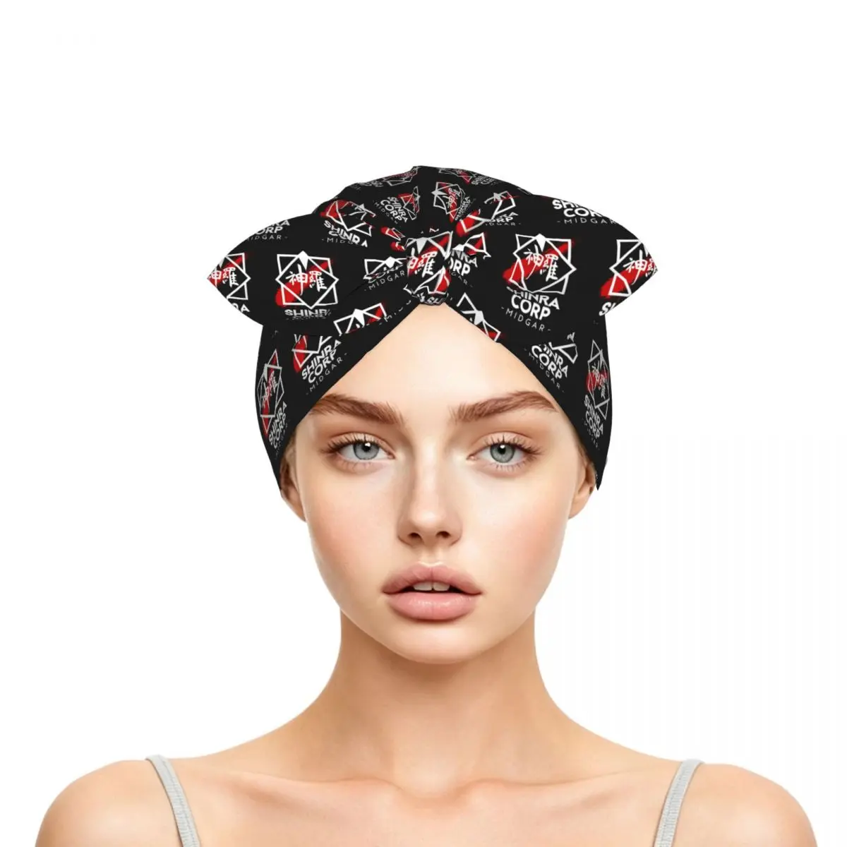 Final Fantasy Shinra Corp Midgar Sleep Bonnet Double Layer with Adjustable Bow, Reversible Hair Cap for Curly Braids Hair