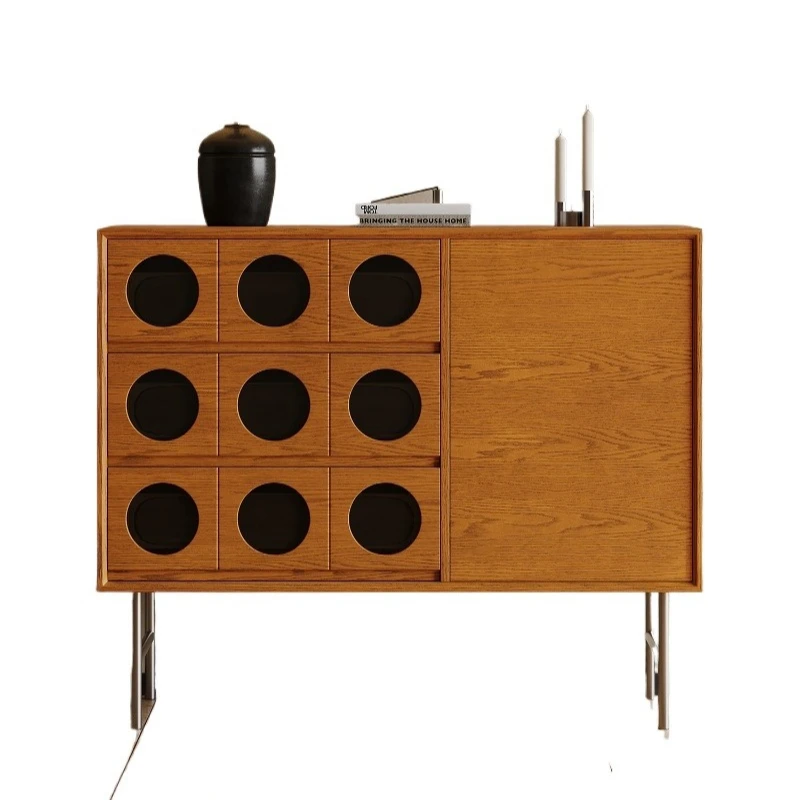 

Retro small apartment dining side cabinet integrated against the wall, living room storage chest