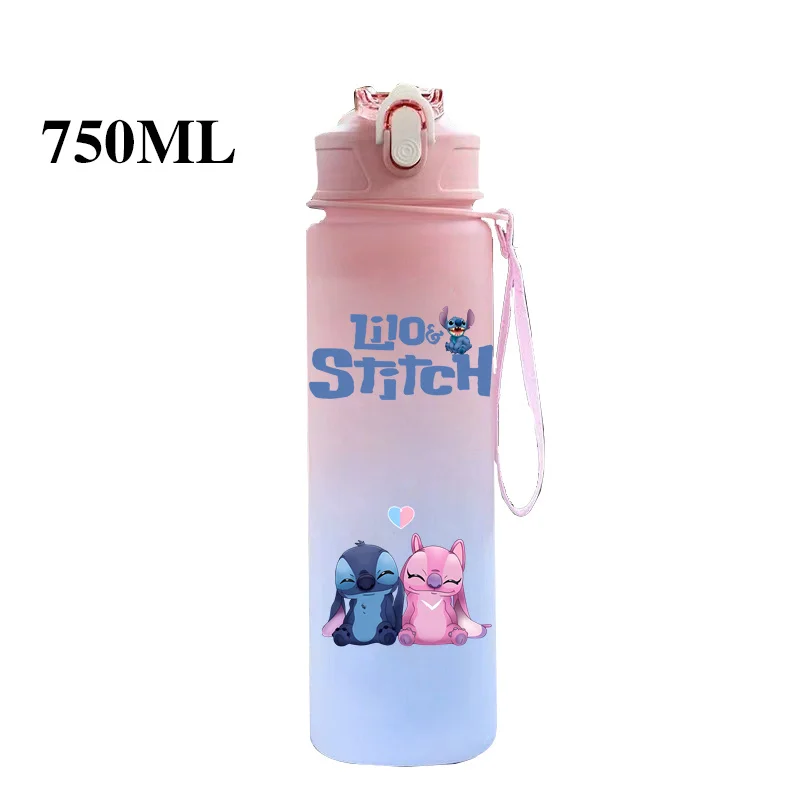 Botol air Disney Lilo Stitch, cangkir air berkemah luar ruangan kapasitas besar, anti bocor, teko plastik portabel