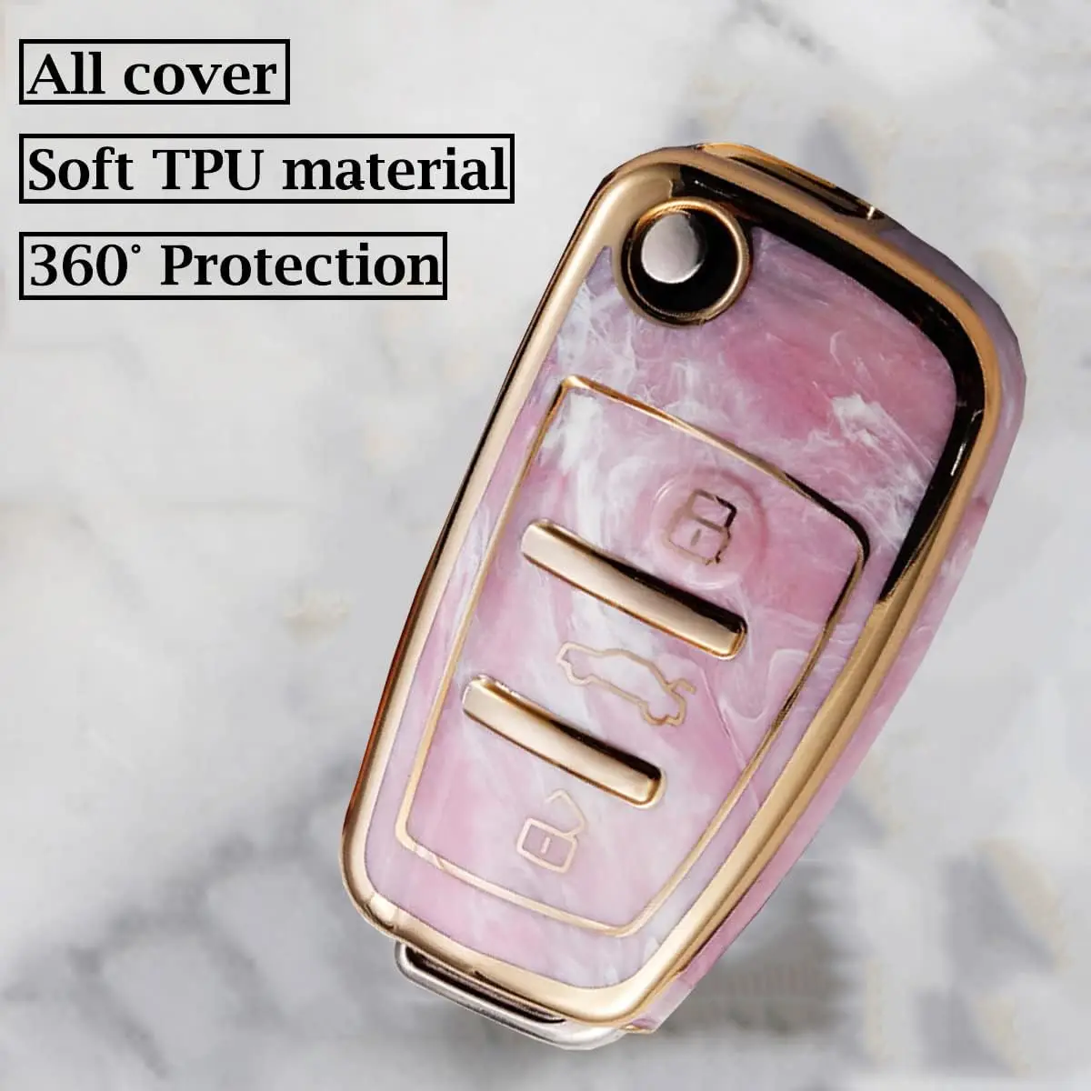 Heart Horse Remote Car Key Fob Cover Marble Soft TPU Key Case Protection Compatible for A3 A4 A4L A6 A6L Q2L Q3 Q5 Q7 TT A1 S3 R