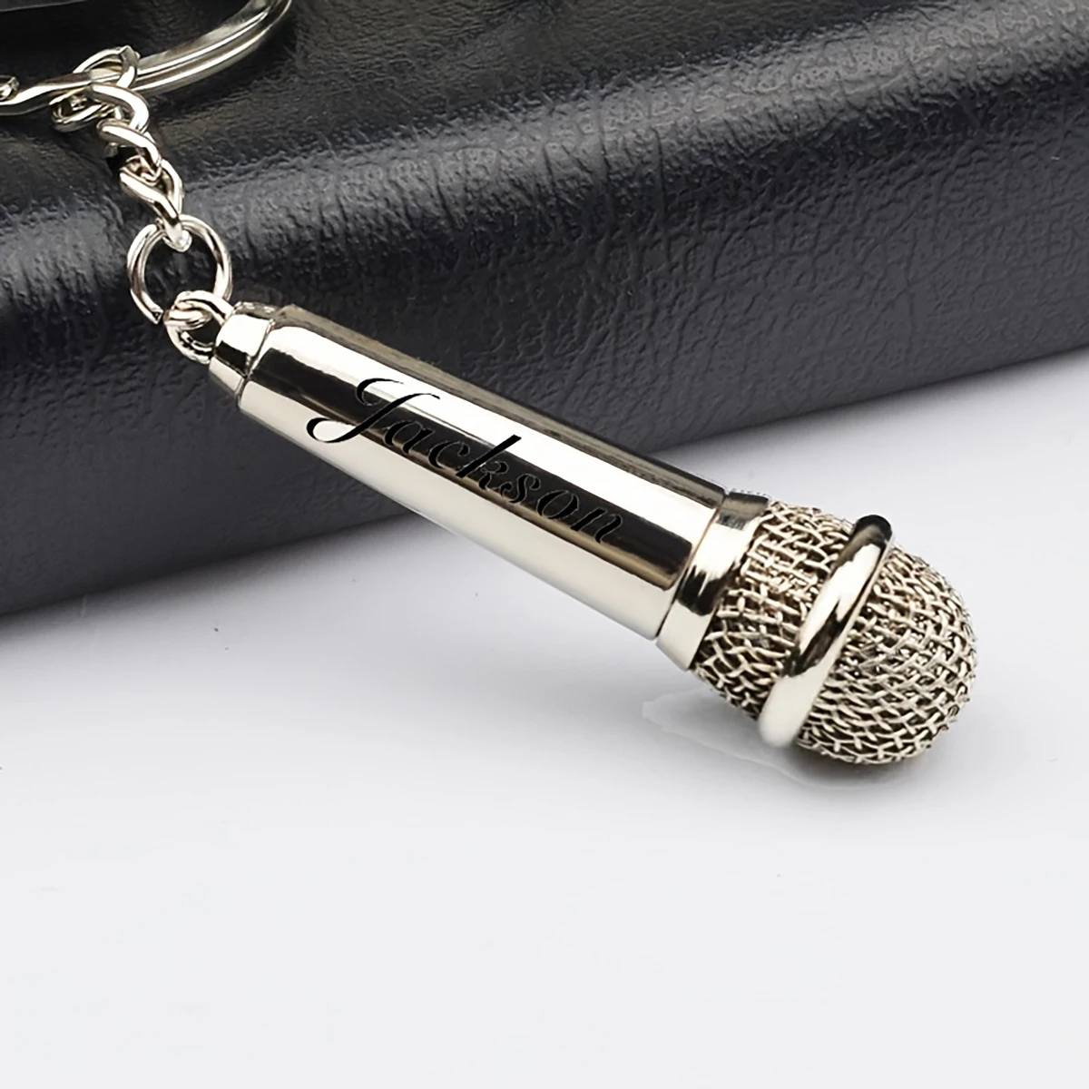 Custom Microphone Keychain with Name Engraving